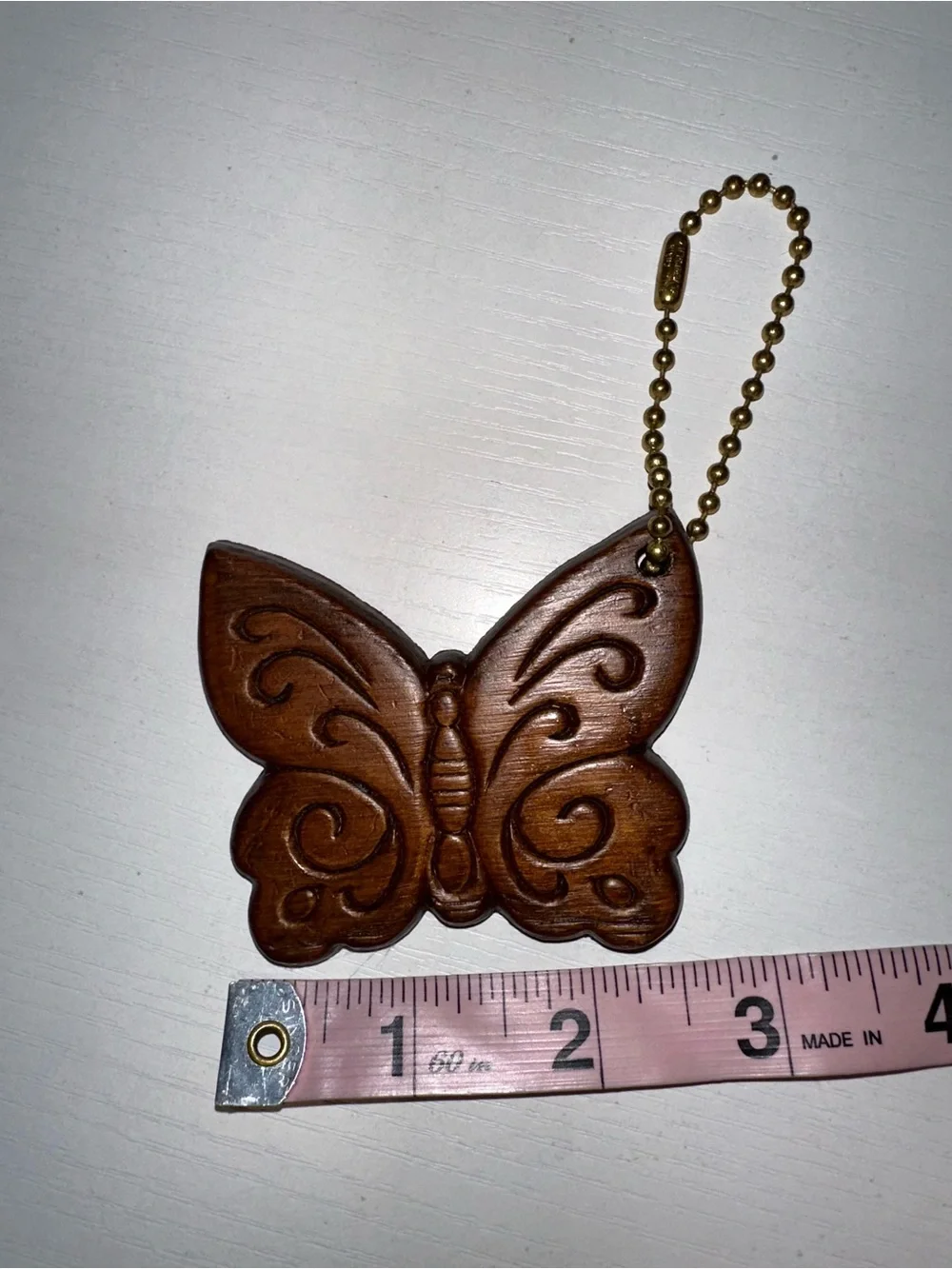 Vtg Wooden Butterfly Keychain